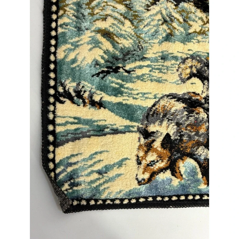 Vintage Rug Italian Woven Plush Velvet Alaskan Husky Tapestry Dogsled Clean